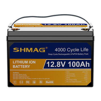 SHMAG 12.8V 100Ah LiFePO4 Lithium Battery 1280Wh Energy